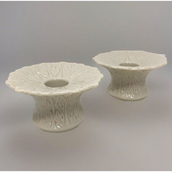 Lenox Woodland Collection Candlestick Holders VTG Ivory Embossed Elegant USA - Picture 2 of 12